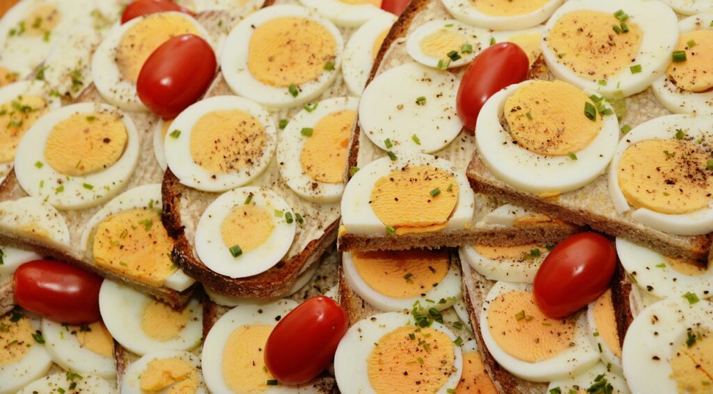 eggs on a toast with tomatoes